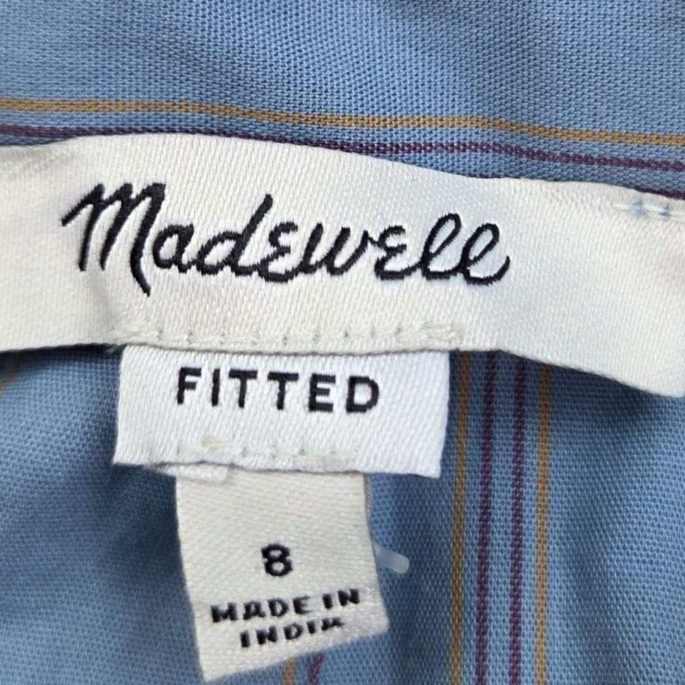Madewell Cotton Blend Shirt Womens Sz 8 Fitted Striped Hook Eye Closure Blue New - Picture 2 of 10